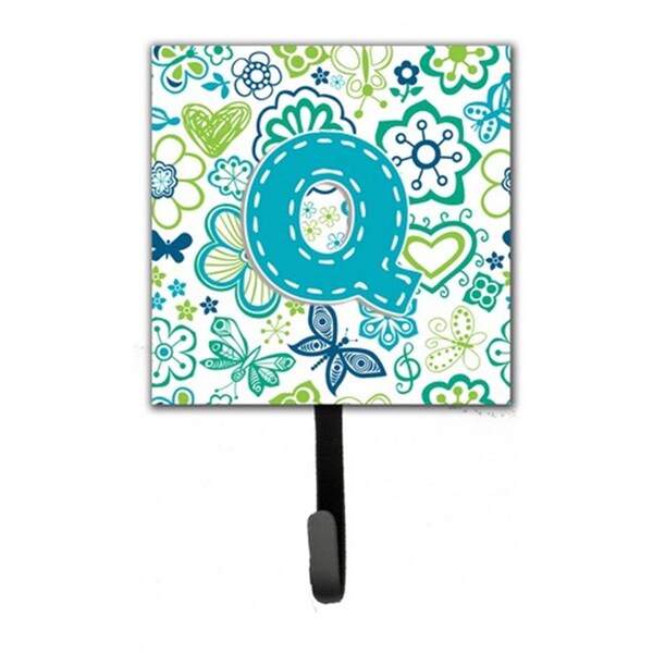 Jensendistributionservices Letter Q Flowers And Butterflies Teal Blue Leash & Key Holder MI1660387 - main